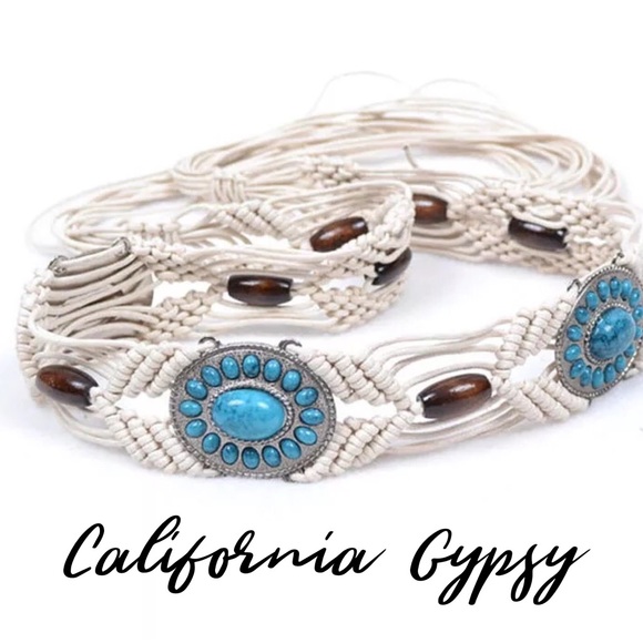 Western concho macrame wood bead belt - Picture 7 of 7